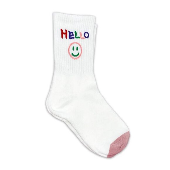 NWT Happy Smiley Face Pink Ribbed Crew Socks - Picture 1 of 5